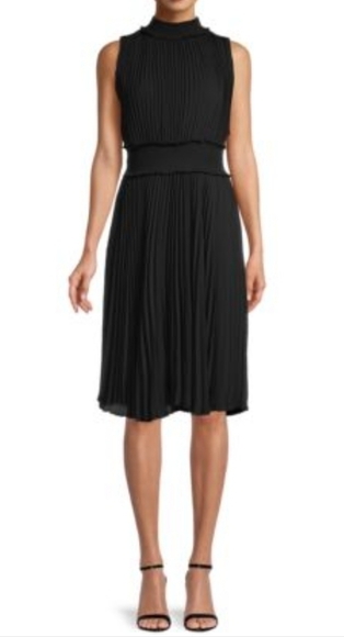 Nanette Lepore Black Halter Neck Pleated Skirt Midi Dress - Picture 1 of 12